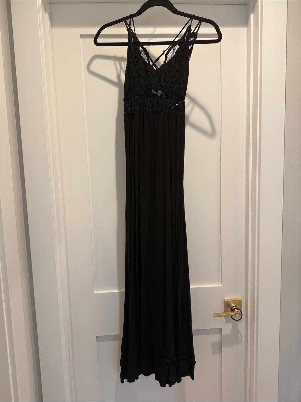 Pink Lily Black Lace Maxi Dress with Strappy Back